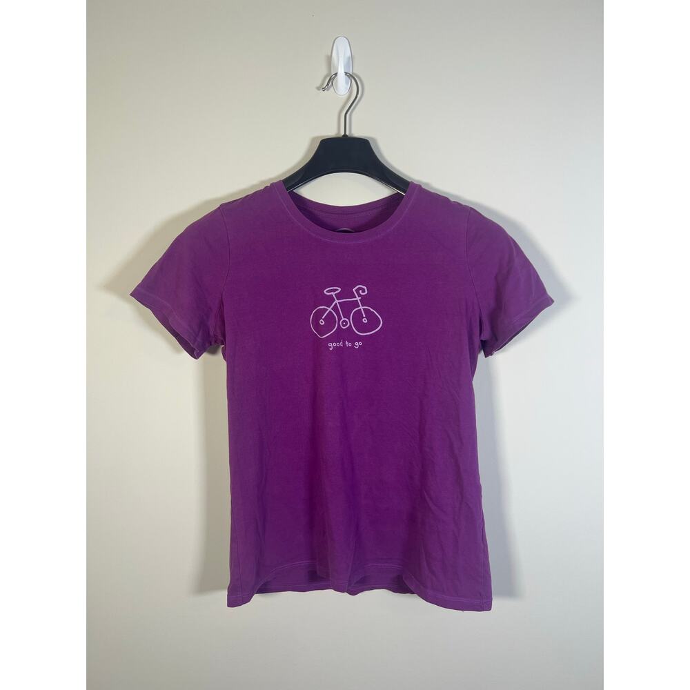 Life is Good Womens Purple Bicycle Short Sleeve Tee Size Women Good to Go
